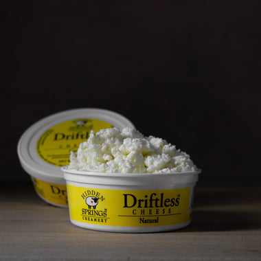 Tub of Driftless creamy sheep cheese Hidden Springs Creamery