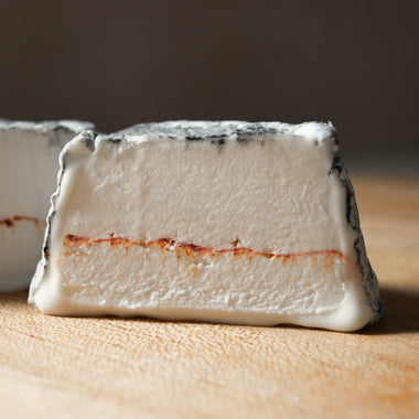 Thin Red Line goat's milk ashed bloomy rind cheese Lazy Lady Farm