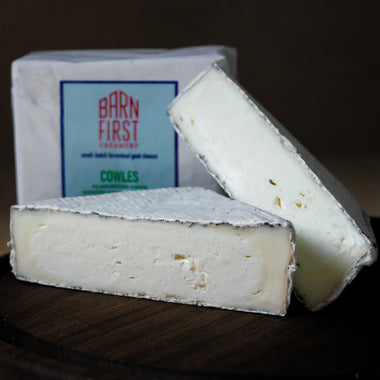Cowles ashed bloomy rind goat's milk cheese Barn First Creamery