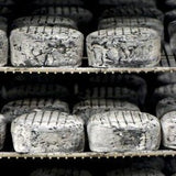 Wheels of Sherry Gray, a double cream cheese, ripening in the Cellars at Jasper Hill Farm