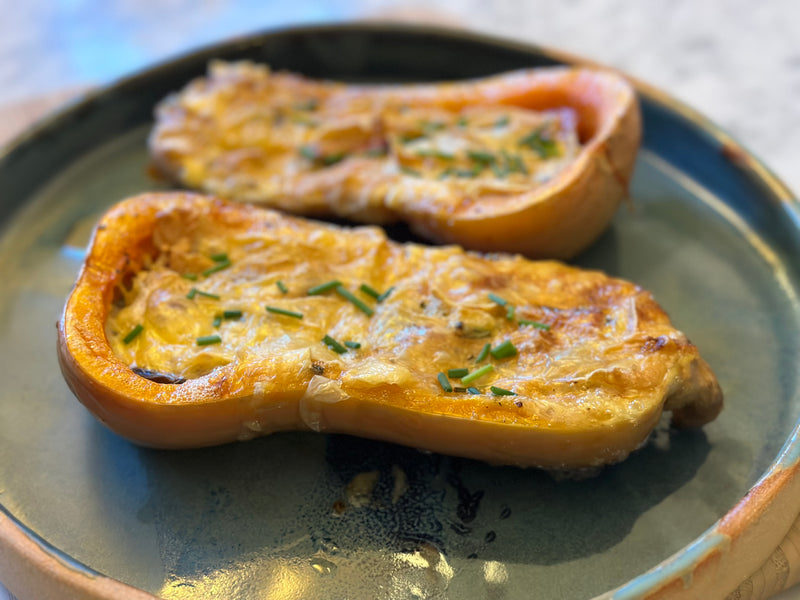 Recipe: Butternut Squash Stuffed With Cheese, Bacon, and Mushrooms