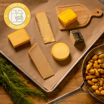 Culinary collection cheese gift set Parmigiano Reggiano, Aged Cheddar, Reading Raclette, High Lawn Farm Butter. cook with this cheese. 