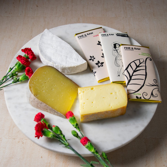 selection of cheeses, Fine & Raw chocolate bars