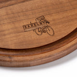 walnut cheese board with saxelby cheesemongers logo detail
